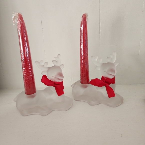 Frosted Glass Reindeer Christmas Candle Holders - Picture 4 of 9